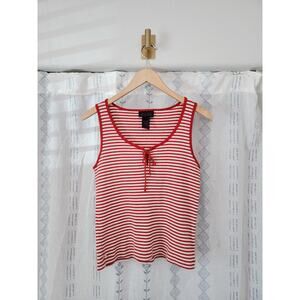 Vintage Ralph Lauren Red and White Striped Lace Up Tank Top Ribbed Size Large